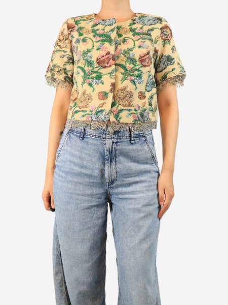 Neutral beaded short sleeve jacket - size S product image