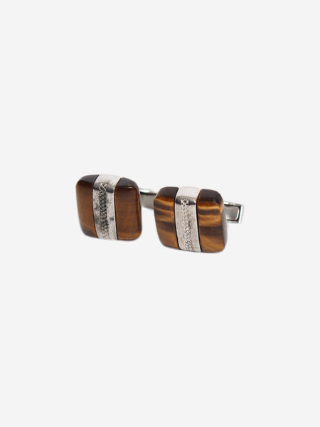 Brown and silver Signature Pillow Tiger's Eye cufflinks alternate image