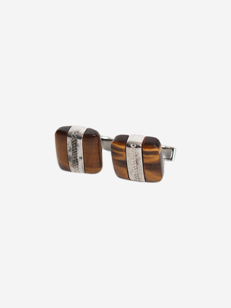 Brown and silver Signature Pillow Tiger's Eye cufflinks Cufflinks Tateossian 