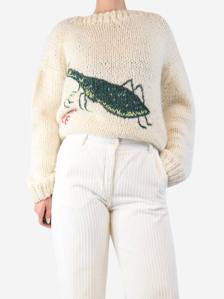 Cream hand-knit sweater - One size product image