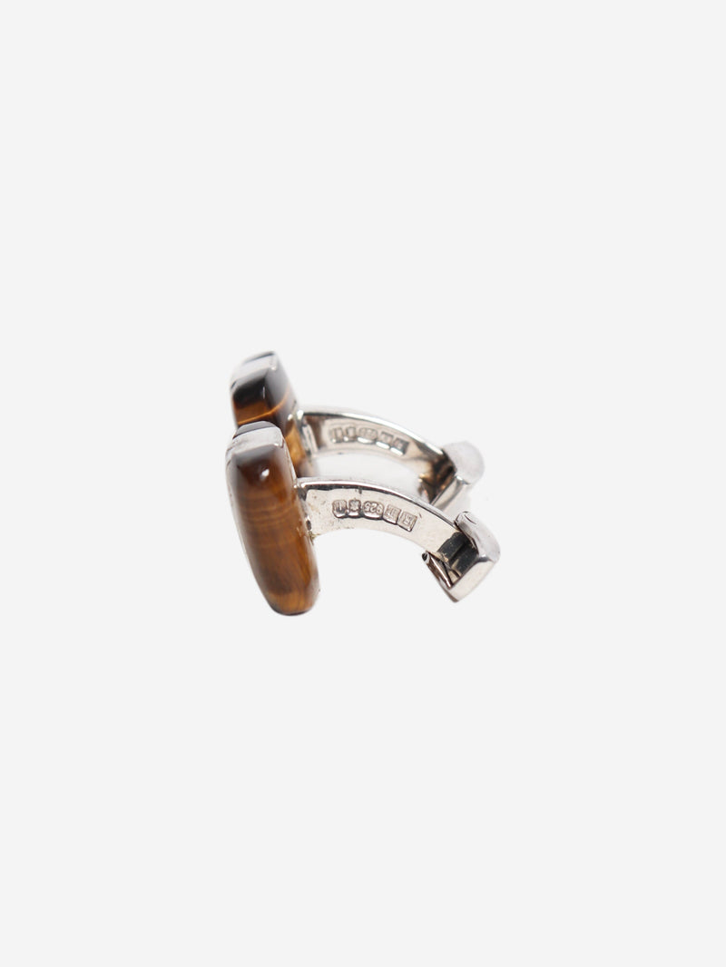Brown and silver Signature Pillow Tiger's Eye cufflinks Cufflinks Tateossian 
