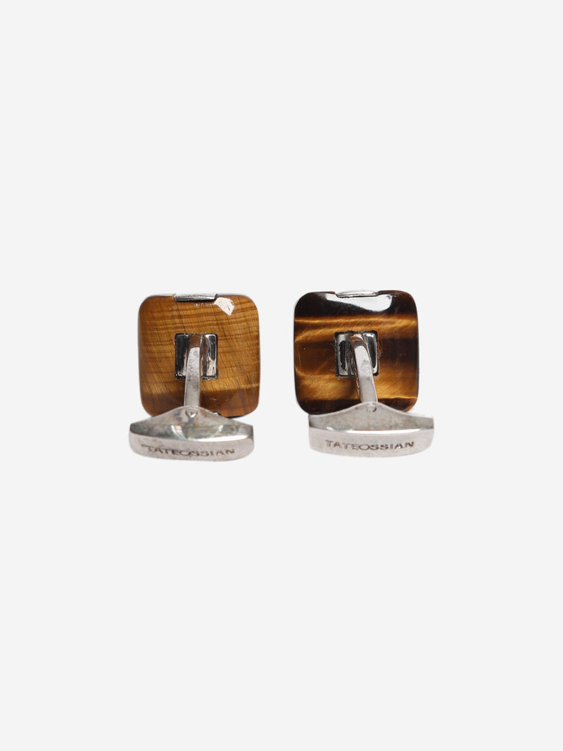 Brown and silver Signature Pillow Tiger's Eye cufflinks Cufflinks Tateossian 
