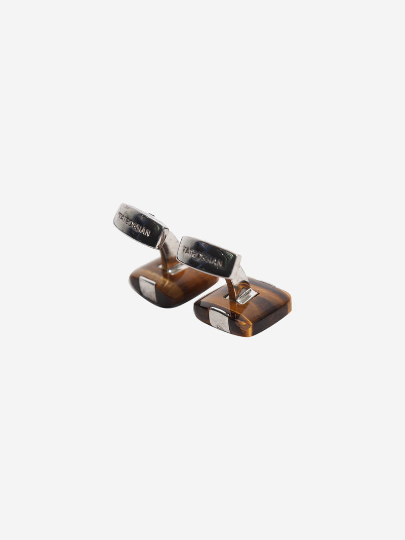 Brown and silver Signature Pillow Tiger's Eye cufflinks Cufflinks Tateossian 