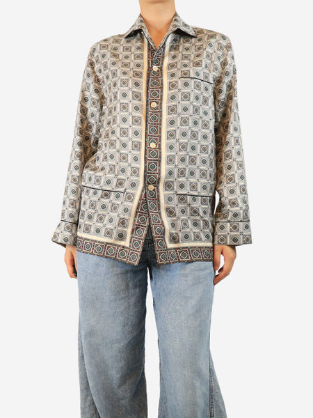 Green and grey printed silk shirt - size UK 12 product image