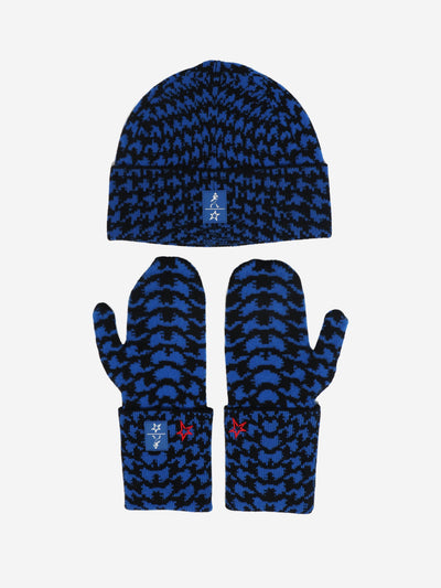 Blue twisted houndstooth mitten and hat set - size Hats Perfect Moment 