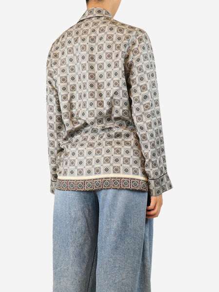 Green and grey printed silk shirt - size UK 12 alternate image