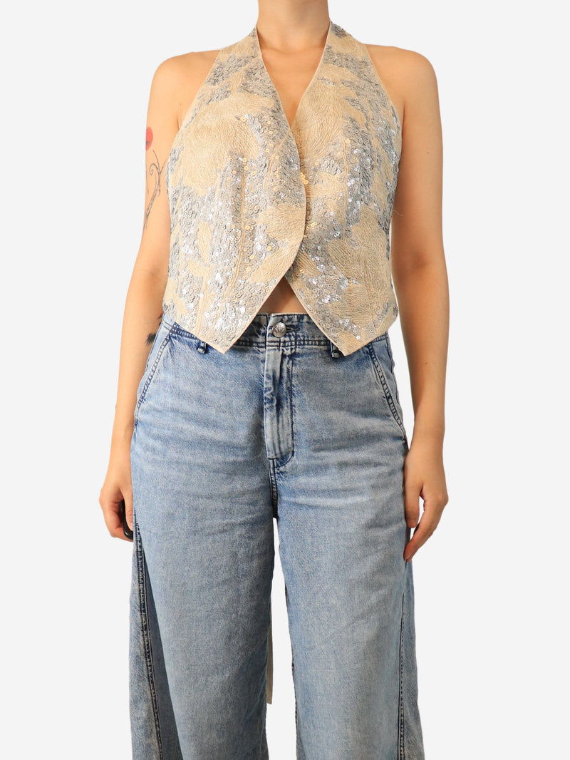 Beige and grey sequin waistcoat - size M