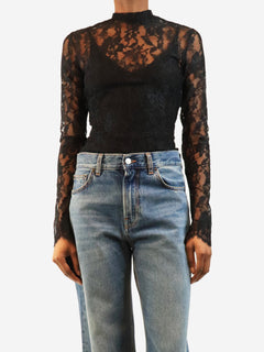 Black floral lace mock-neck bodysuit - size S Tops Valentino 