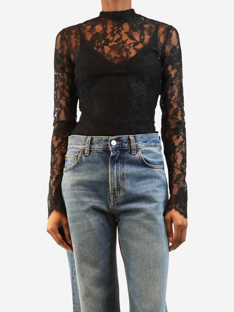 Black floral lace mock-neck bodysuit - size S Tops Valentino 