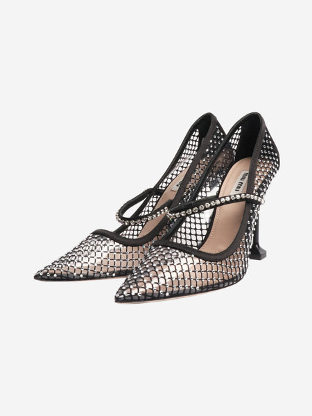 Black crystal-embellished mesh pumps - size EU 38 alternate image