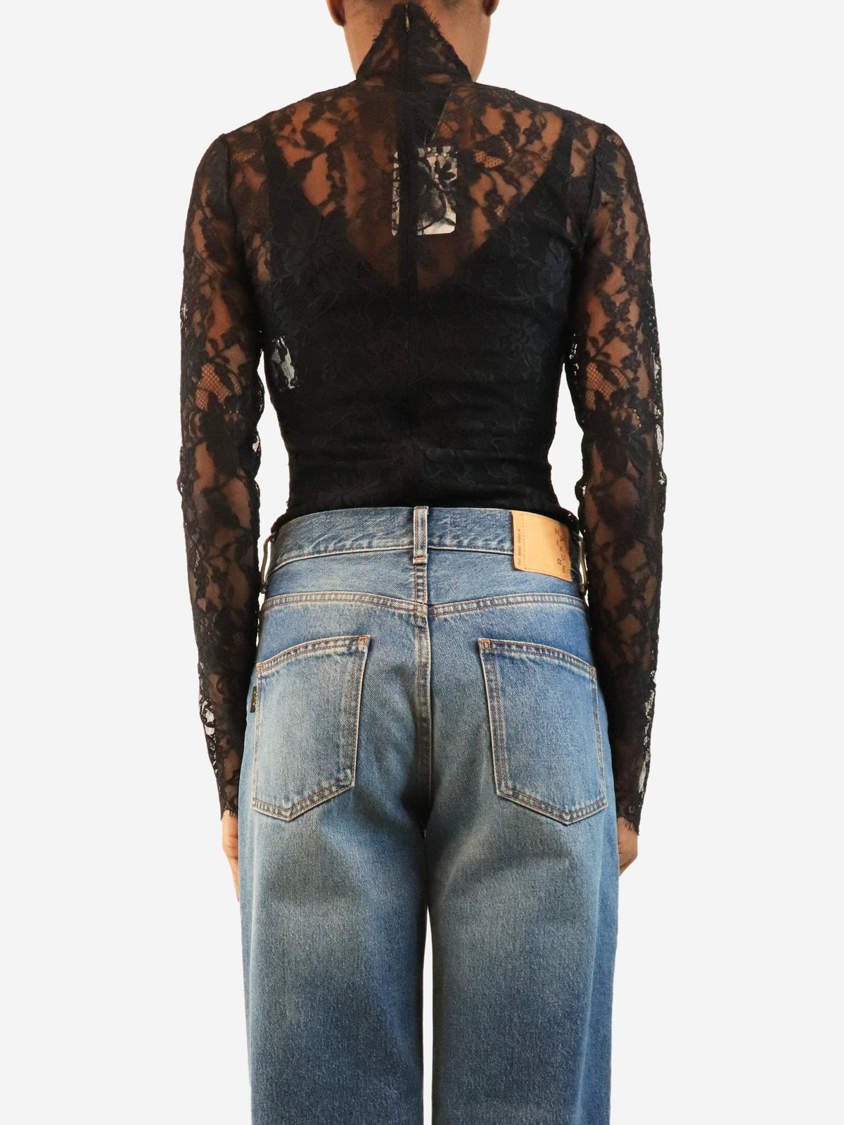 Black floral lace mock-neck bodysuit - size S Tops Valentino 