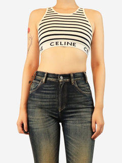 Cream and black striped athletic-rib crop top - size M
