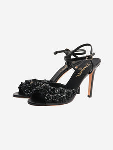 Chanel Black leather floral applique heels - size EU 40 (UK 7)
