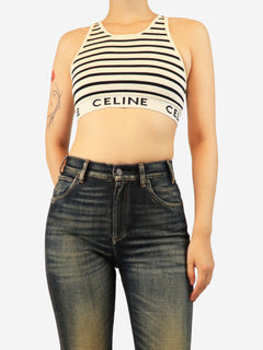 Cream and black striped athletic-rib crop top - size M