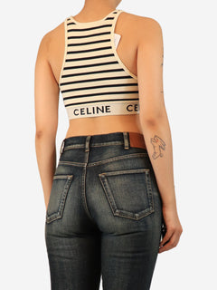 Cream and black striped athletic-rib crop top - size M Tops Celine 