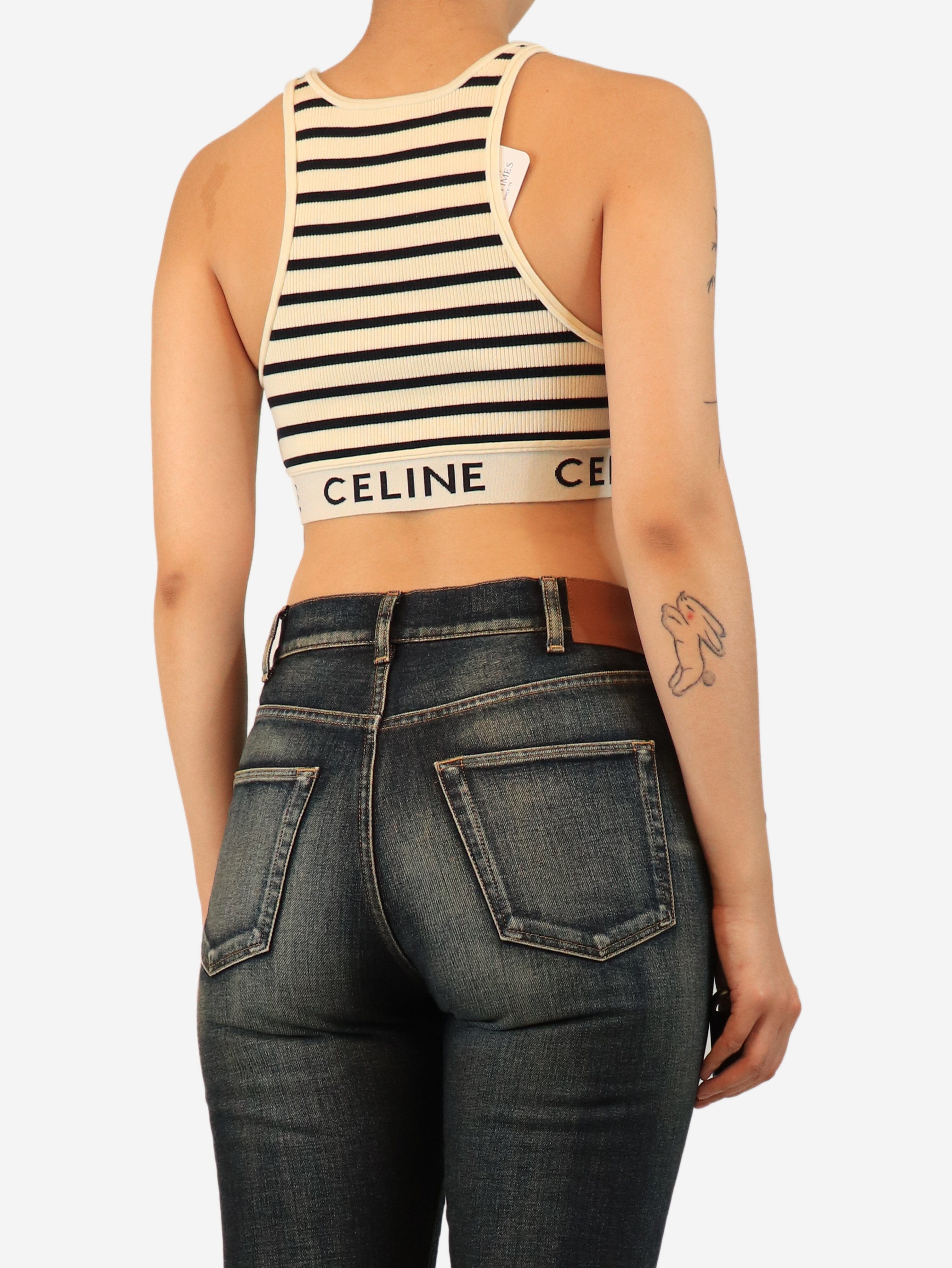 Cream and black striped athletic-rib crop top - size M Tops Celine 