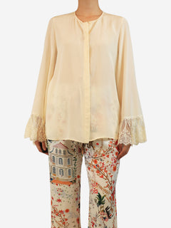 Coconut milk lace-cuffed silk blouse - size UK 8 Tops Chloe 