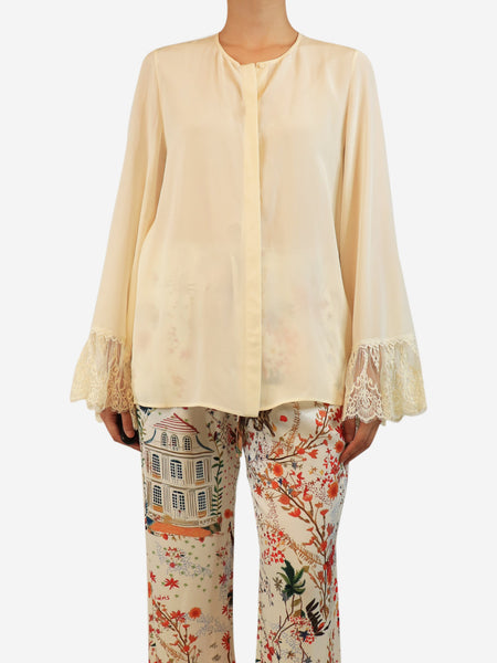 Coconut milk lace-cuffed silk blouse - size UK 8 product image