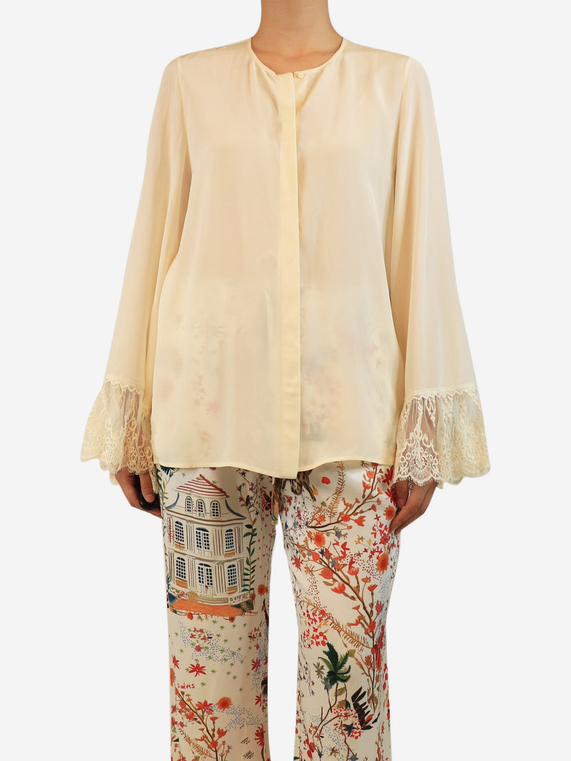 Coconut milk lace-cuffed silk blouse - size UK 8 Tops Chloe 