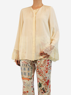 Coconut milk lace-cuffed silk blouse - size UK 8 Tops Chloe 