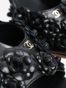 Chanel Black leather floral applique heels - size EU 40 (UK 7)