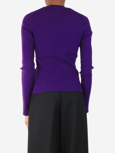 Bottega Veneta Purple ribbed v-neck knit top - size XS