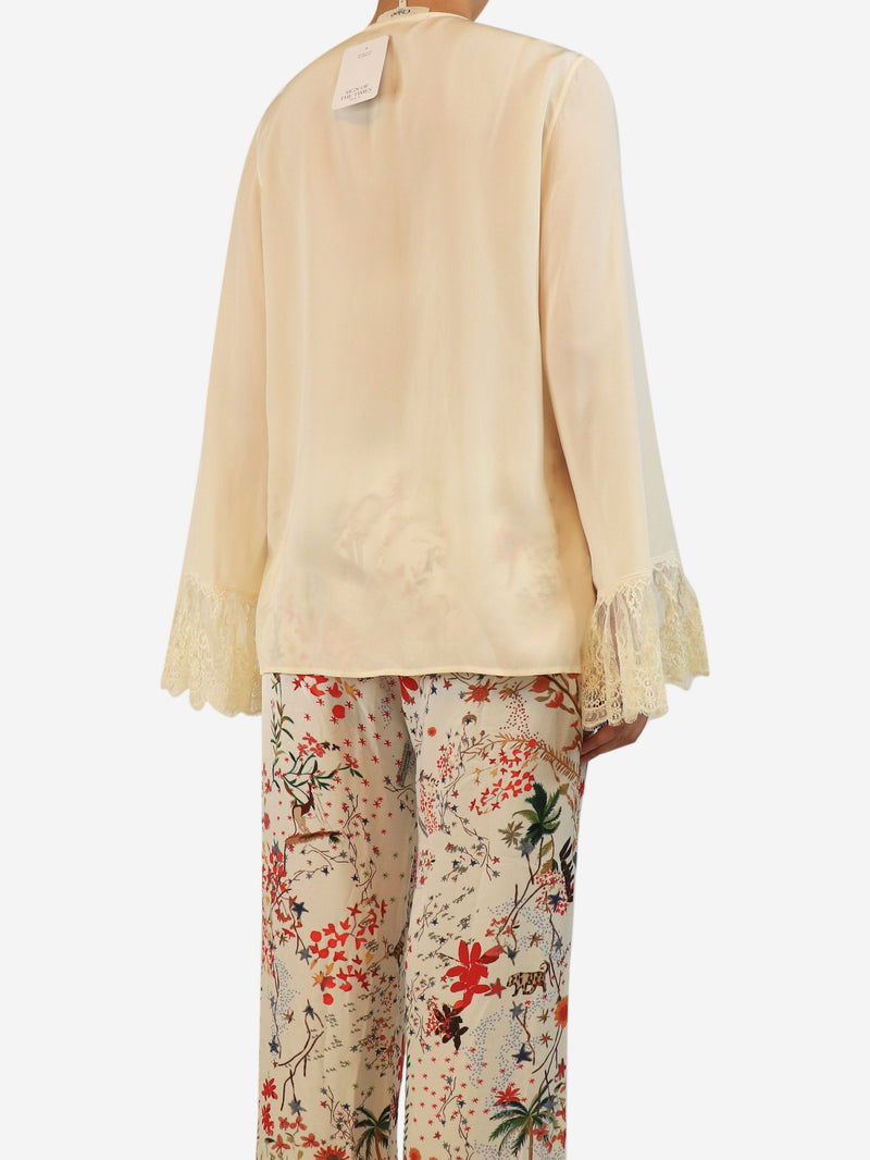 Coconut milk lace-cuffed silk blouse - size UK 8 Tops Chloe 