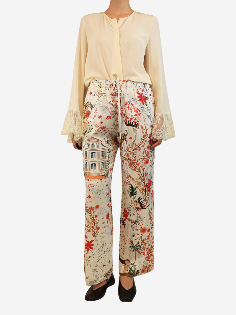White Nedi printed crepe pants - size M Trousers Siedres 