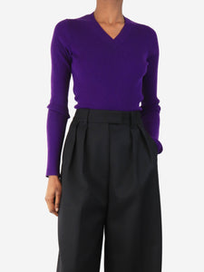 Bottega Veneta Purple ribbed v-neck knit top - size XS