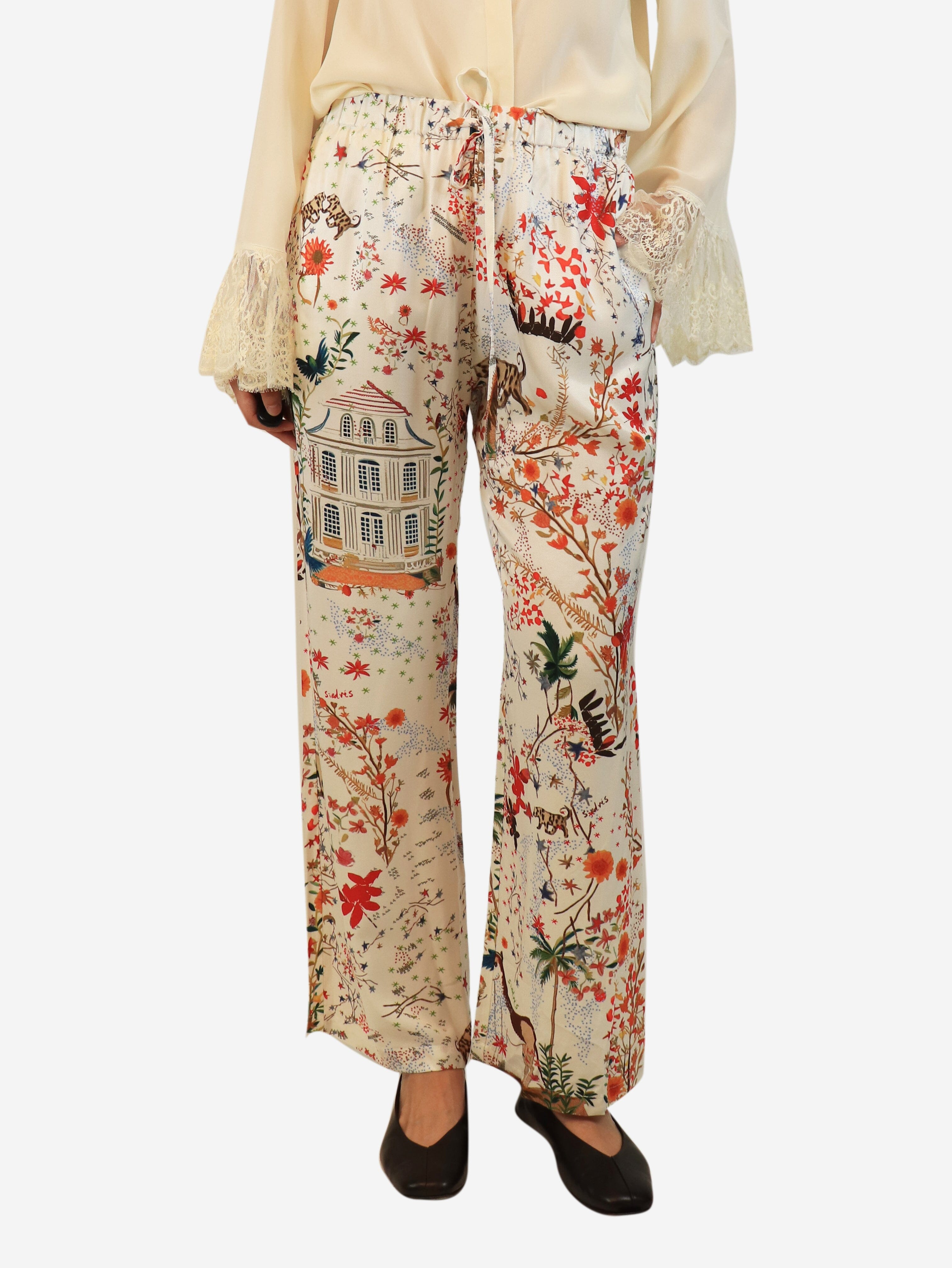 White Nedi printed crepe pants - size M Trousers Siedres 
