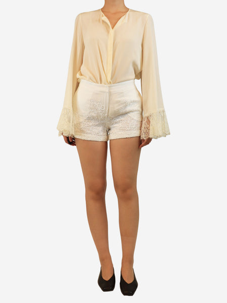 White linen embroidered shorts - size UK 8 alternate image