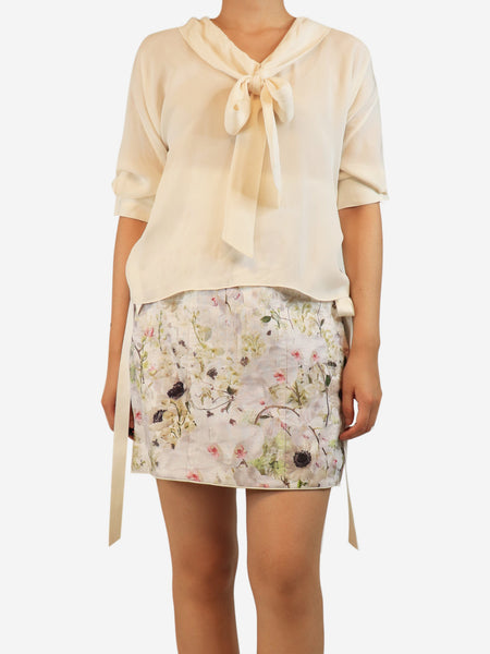 Cream neck-tie blouse - size UK 10 product image