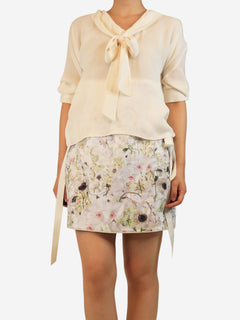 Cream neck-tie blouse - size UK 10