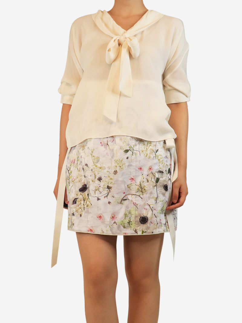 Cream neck-tie blouse - size UK 10