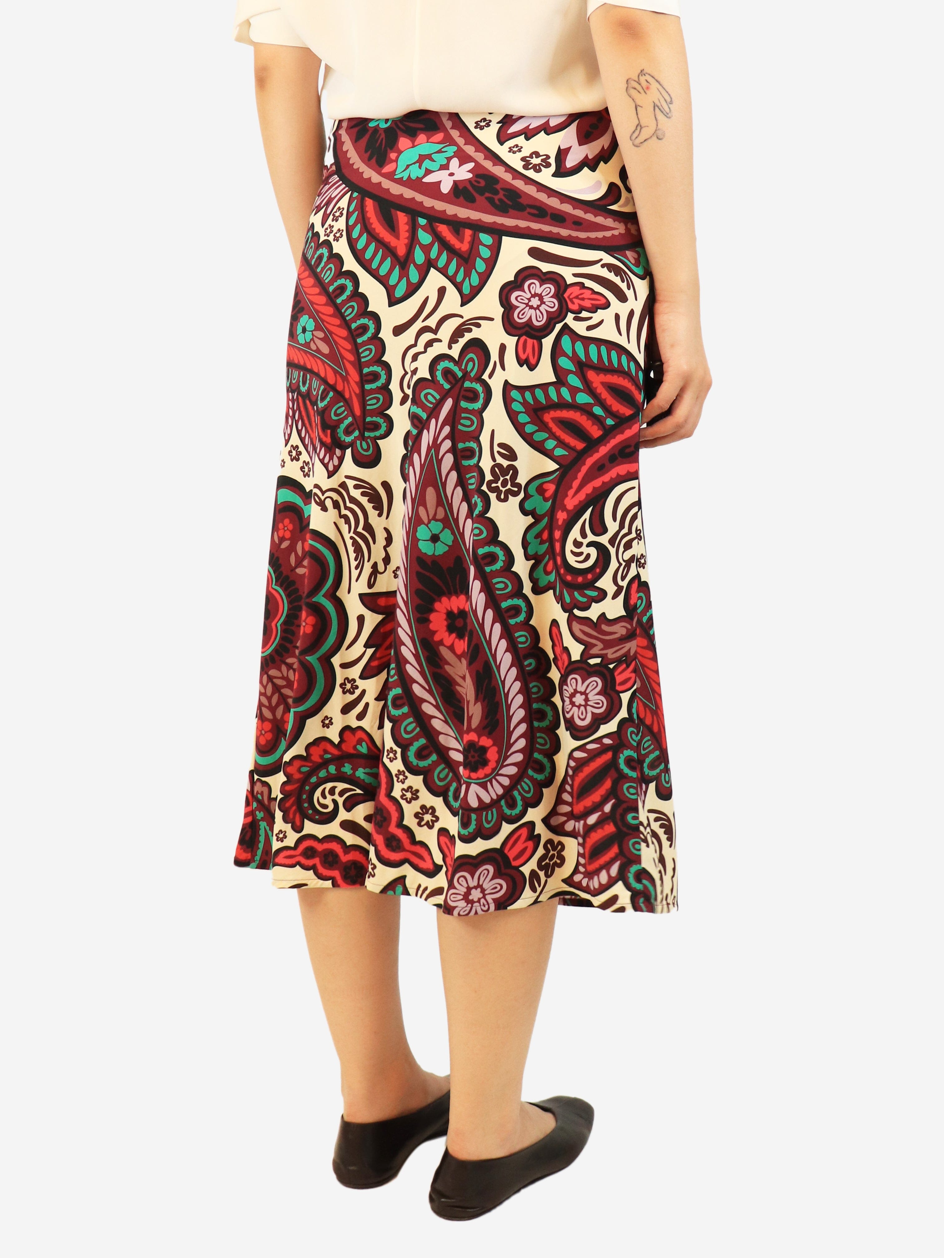Multicolour printed midi skirt - size UK 8
