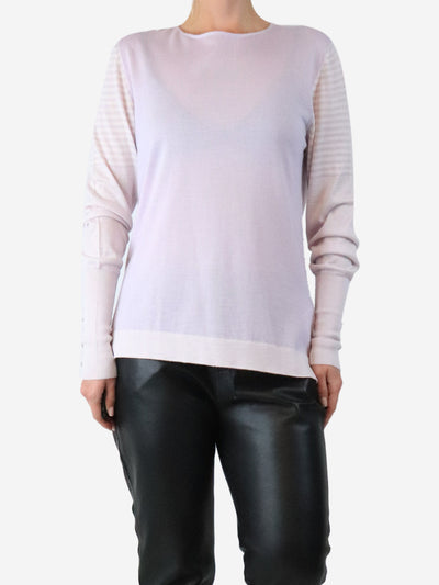 Lilac striped-sleeve knit top - size L Tops Bamford 