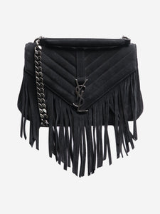 Saint Laurent Black suede fringed shoulder bag