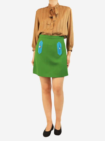 Green crepe couture mini skirt - size UK 10 alternate image