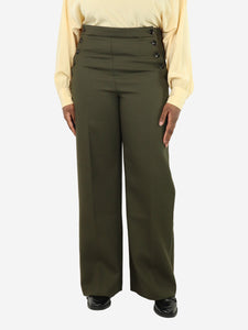 Sezane Green flap-front wide-leg trousers - size UK 14