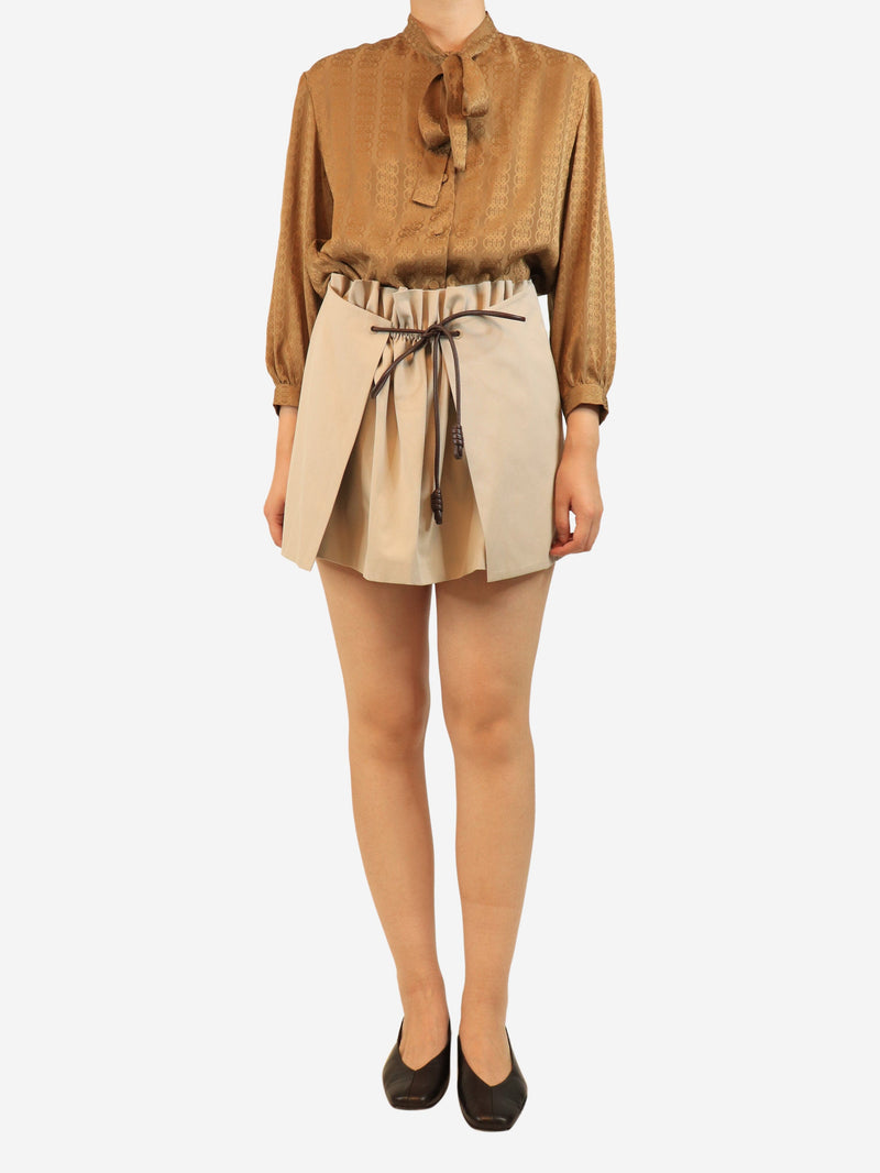Beige layered drawstring mini skirt - size UK 10 Skirts Loewe 