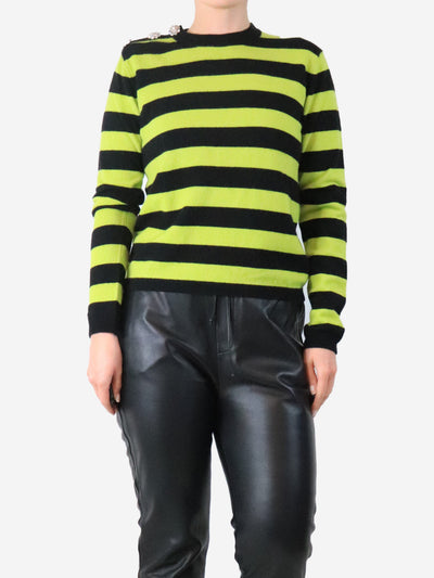 Black and lime striped cashmere sweater - size M Knitwear Ganni 