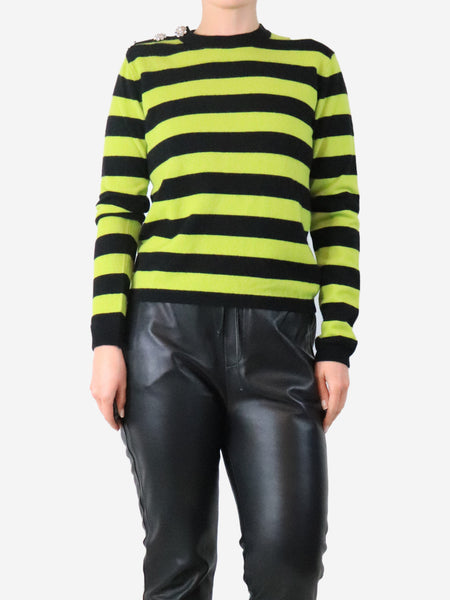 Black and lime striped cashmere sweater - size M product image
