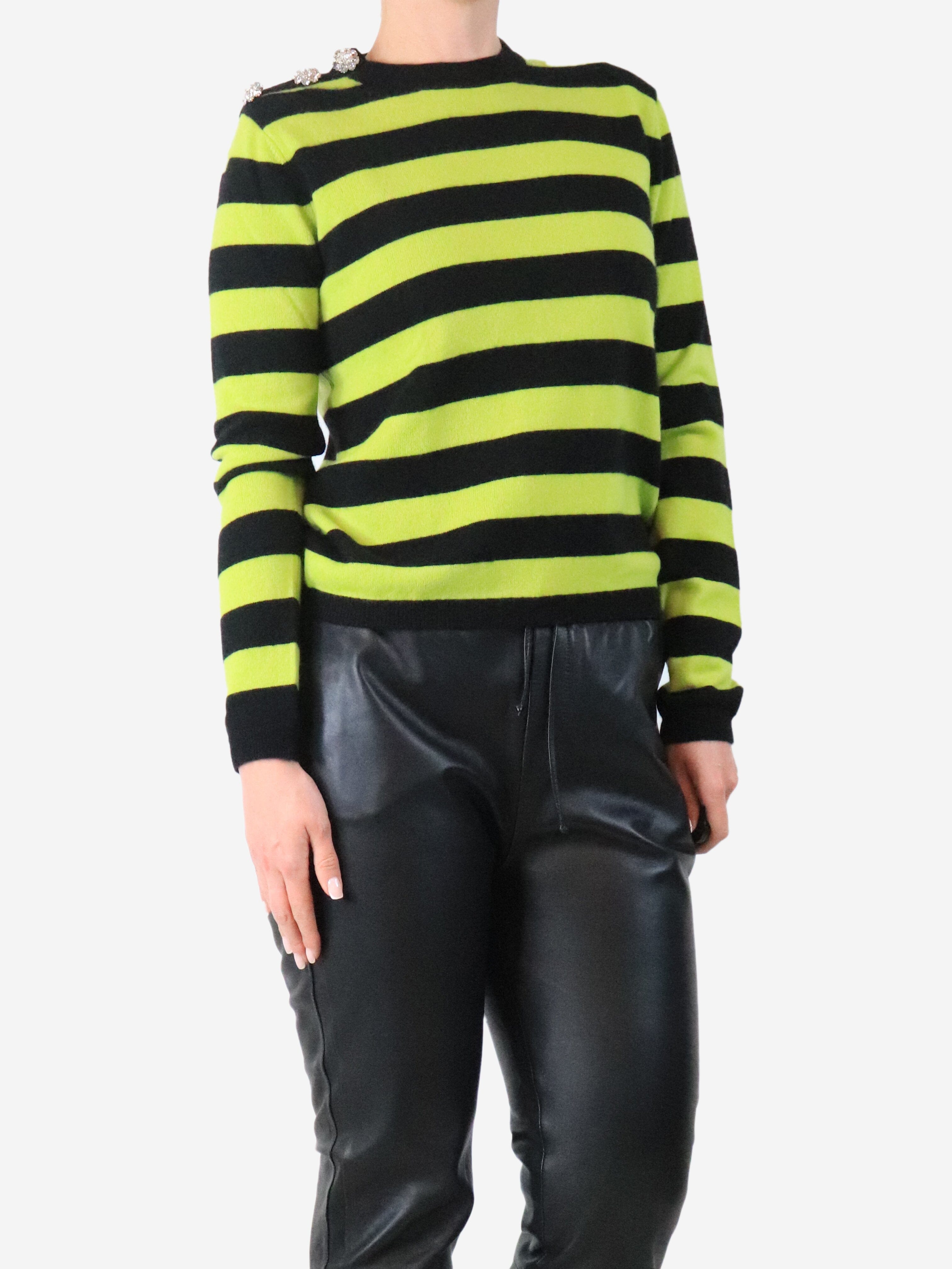 Black and lime striped cashmere sweater - size M Knitwear Ganni 