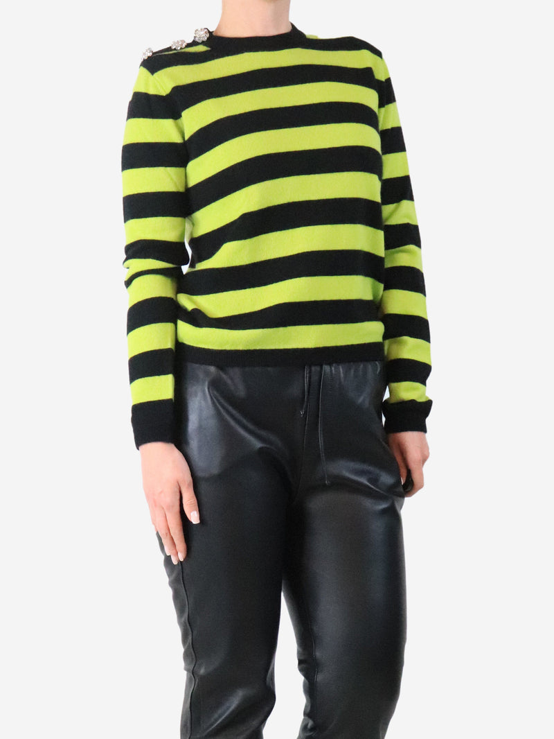 Black and lime striped cashmere sweater - size M Knitwear Ganni 