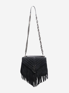 Saint Laurent Black suede fringed shoulder bag