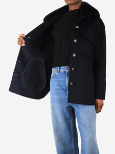 Ava Adore Navy blue wool-blend shacket - size UK 6