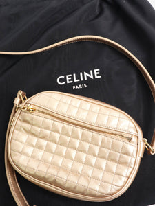 Celine Gold C-charm quilted leather camera bag