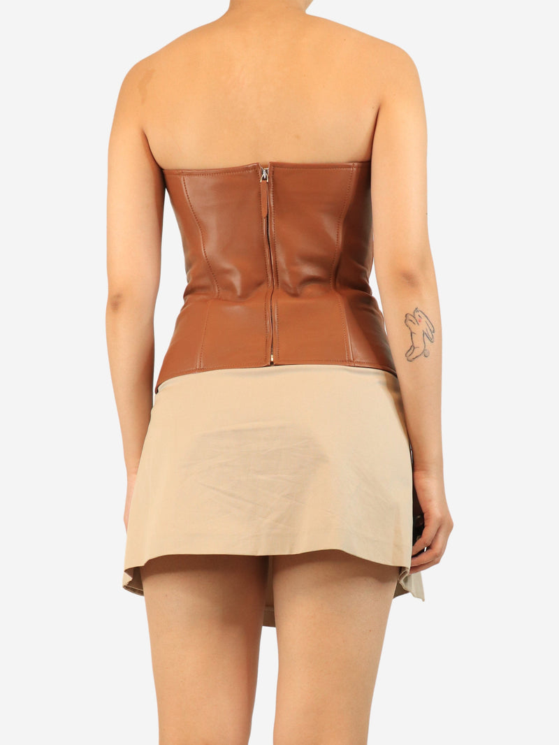 Brown leather strapless top - size UK 8