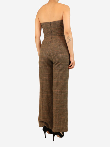 Brown houndstooth strapless jumpsuit - size UK 8 alternate image
