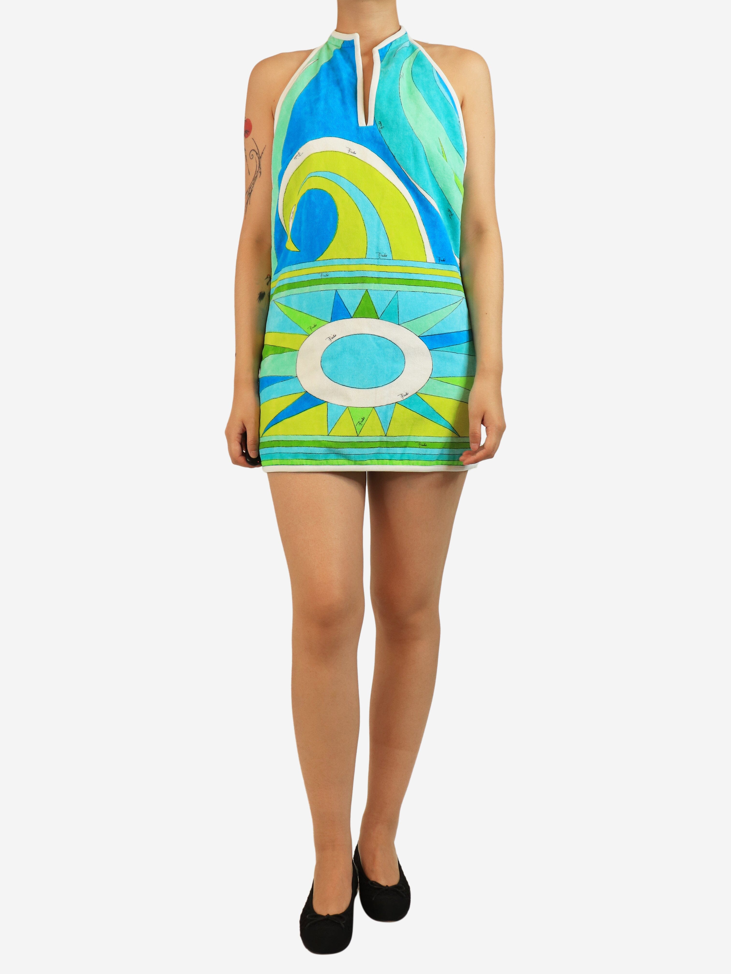 Green cotton terry halter neck mini dress - size UK 10 Dresses Emilio Pucci 